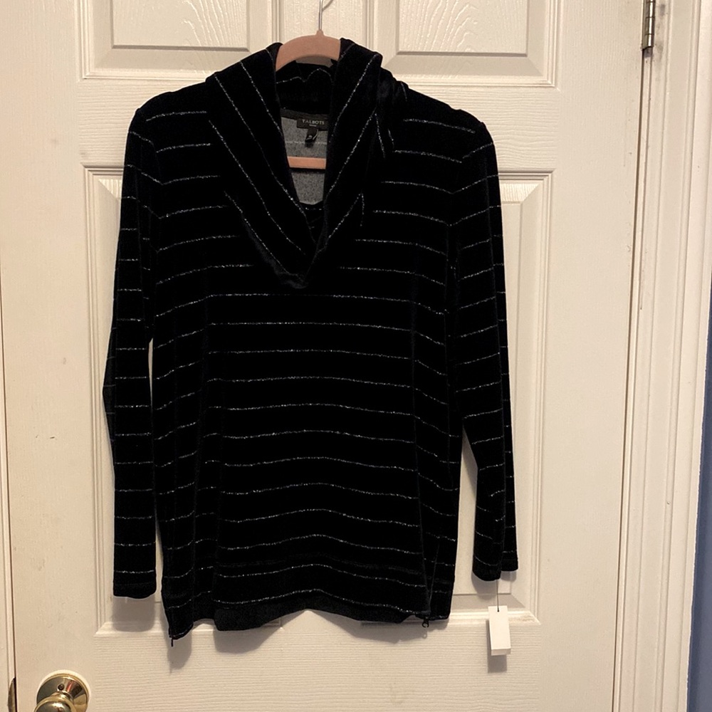 Black with silver long sleeved cowl neck top